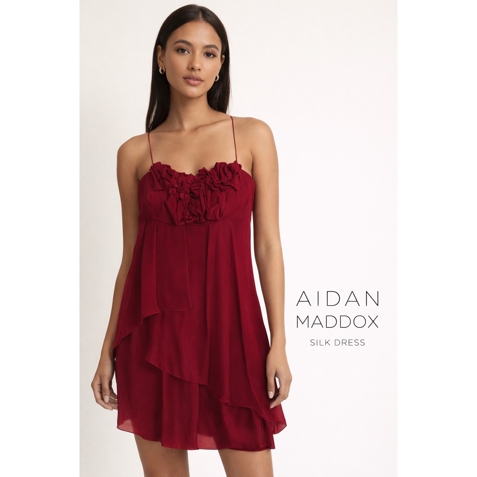 Aidan Mattox Nwt Red Silk Cocktail Dress Size 6 Romantic Ruffle $385